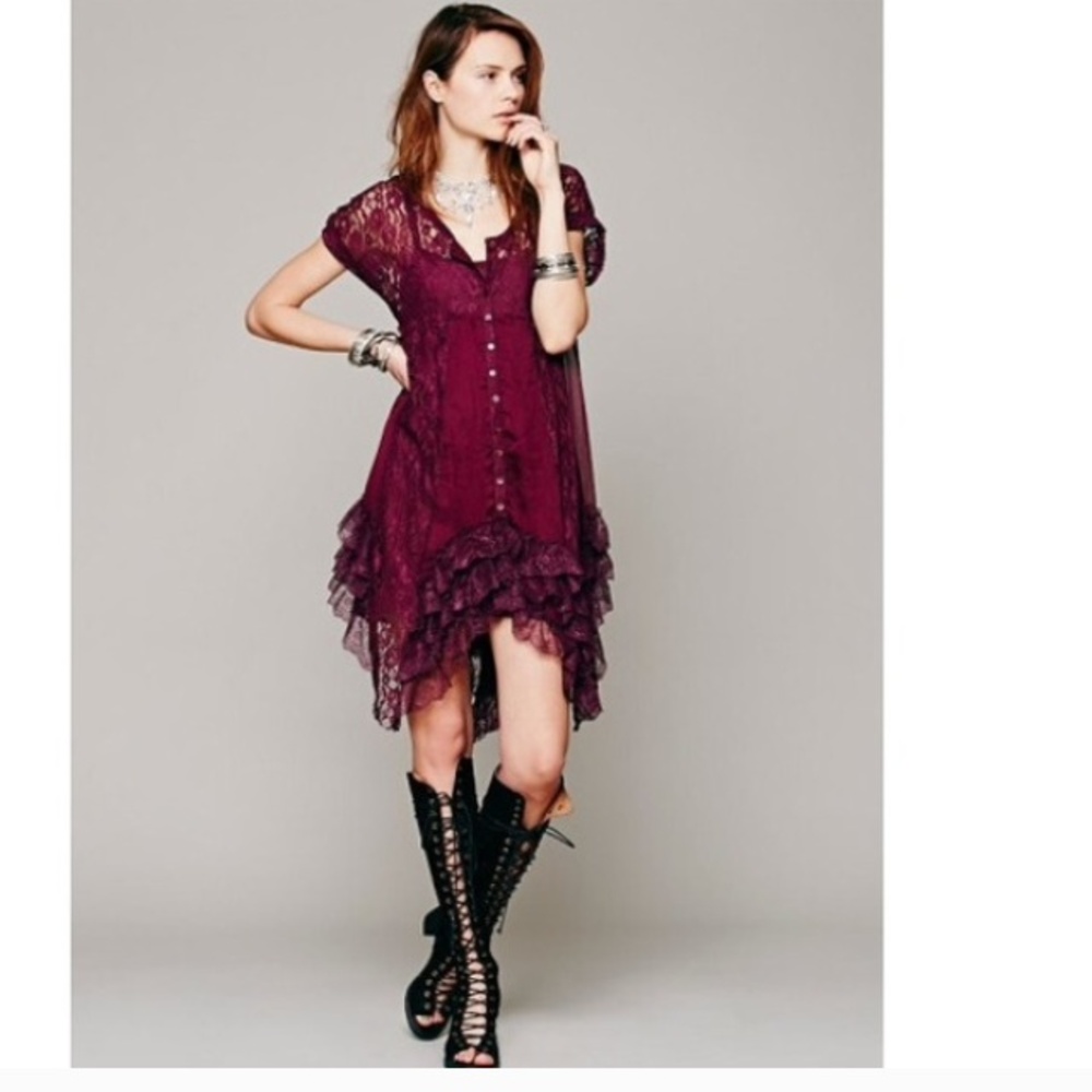 Free people deep purple prairie ruffle lace dress